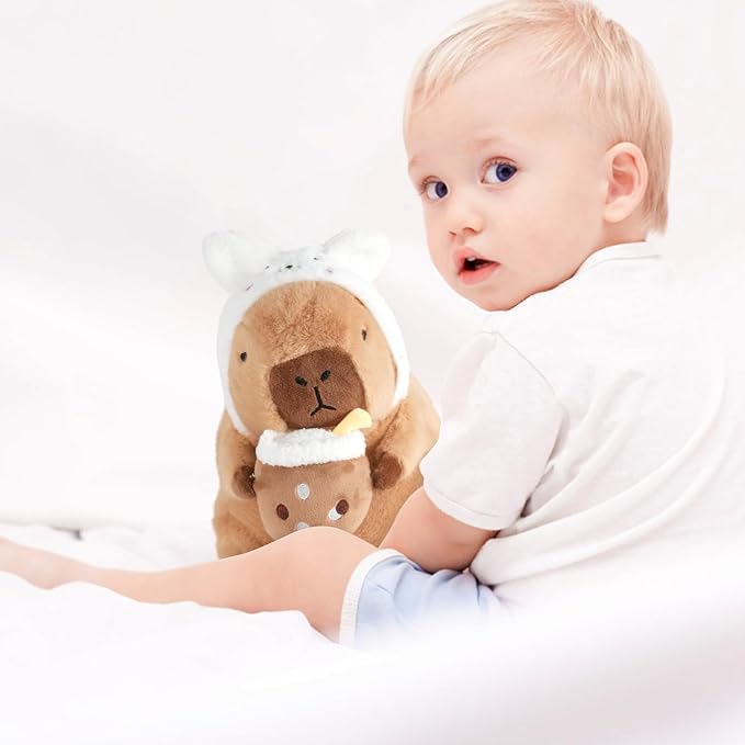 Rabbit Milk Tea Capybara, Cute Capybara Plush Pillow Kawaii Flower Stuffed Aniamls Capybara Plushies Toys Gifts for Kids 11 inch
