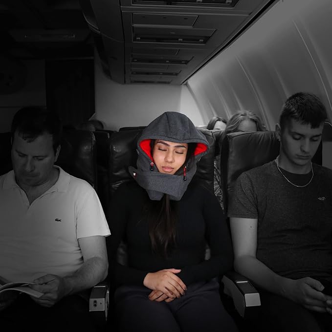 Roamwild Travel Pillow with Unique Self Inflating Built in Side Supports | Washable | (Red & Gray)