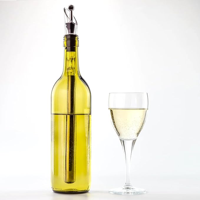 Wine Chiller Stick | 4 In 1 Wine Accessory Set | Iceless Chiller Stick | Decanting Aerator | Wine Pourer | Bottle Stopper | Accessory Case | Premium Gold | Father's Day Gift | Wine Gift Women & Men
