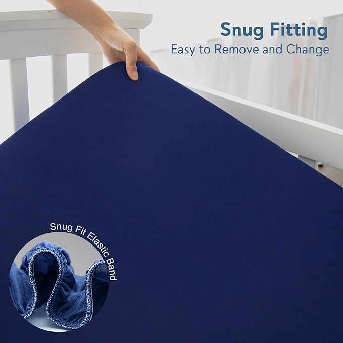 Waterproof Crib Sheets for Boys 2 Pack, Fitted Baby Crib Sheet Neutral 52" x 28" for Standard Crib and Toddler Bed Mattress, Soft and Breathable Kid Toddler Sheets for Boys or Girls, Grey & Navy