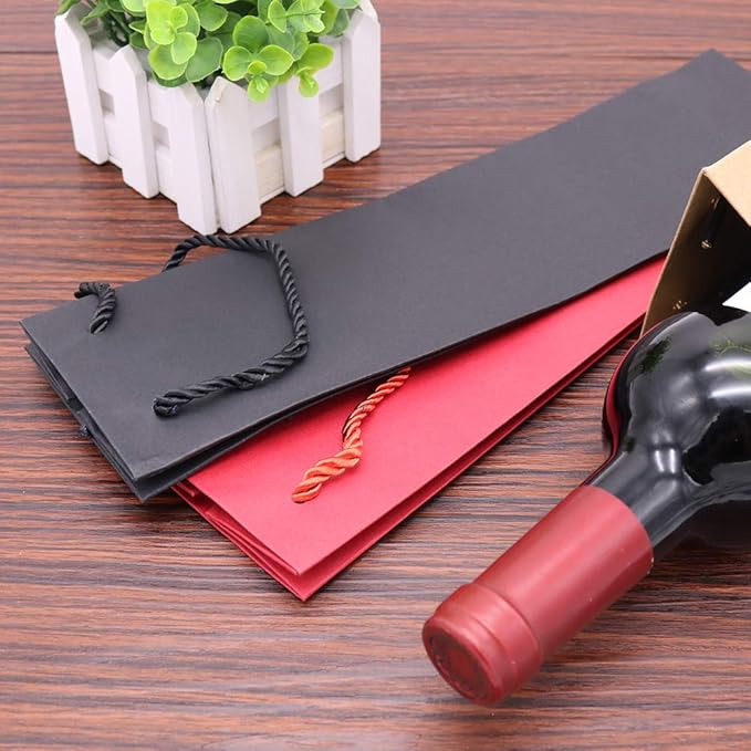 HRX Package Thick Kraft Paper Wine Tote Gift Bags for 1 Bottle, 12PCS Sturdy Paper Wine Gift Bags with Handles for Christmas, Party, Shopping, Retail Merchandise (Red)
