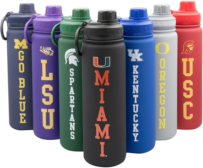 University of Miami Water Bottle - Black Double Walled Stainless Steel 24 oz Keeps Drinks Cold or Hot