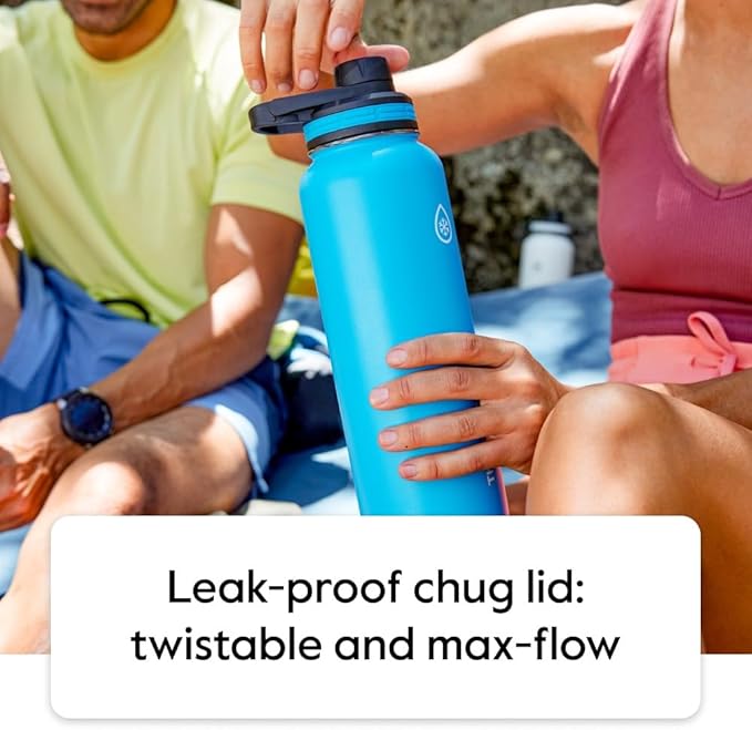 ThermoFlask 24 oz Double Wall Vacuum Insulated Stainless Steel 2-Pack of Water Bottles, Mayan Blue/Black