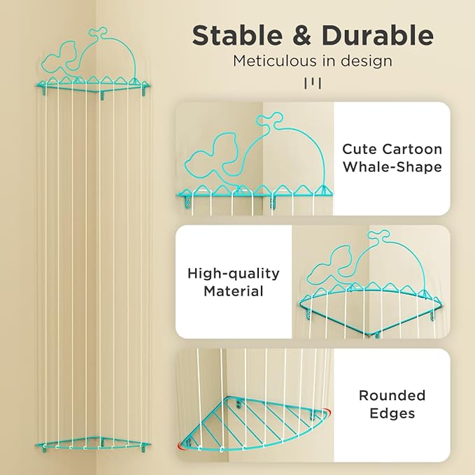 Stuffed Animal Storage,Stuffed Animal Holder with Adjustable Length,Corner Shelf for Kids Room Decor,Soft Toy Storage Organizer for Living Room,Bedroom,Nursery,Playroom,Kids Room(Sky Blue)