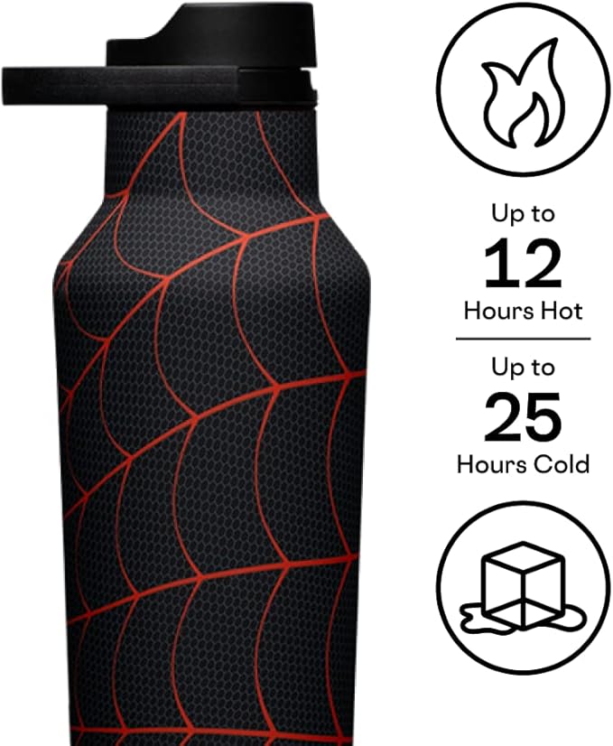 Corkcicle Marvel Spiderman Miles Morales, 20 oz Insulated Water Bottle, Metal Stainless Steel, BPA Free Reusable Cup, Leak-Proof Quick Sip Sport Lid for easy drinking, Sports Bottle