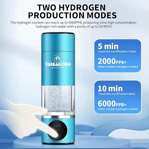 ; Hydrogen Water Bottle ; Generates Real 6000ppb+ Pure Hydrogen Water Concentration - Hydrogen Water Bottle Generator; Food Grade Material - Hydrogen Water Machine ; SPE/PEM THECH