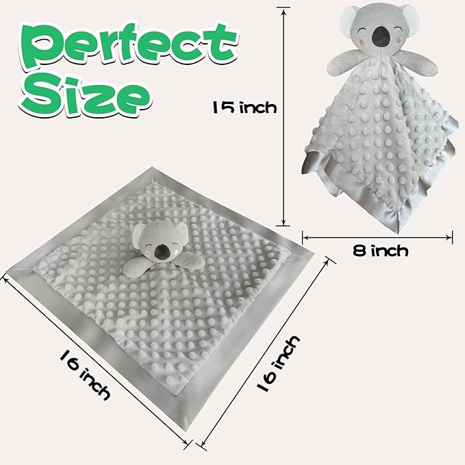 Koala Security Blanket, 16" Soft Lovey Unisex Lovie Baby Gifts for Newborn Boys and Girls Snuggle Toy Stuffed Animal Grey