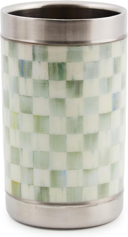 MACKENZIE-CHILDS 3260 Wine Cooler, Champagne and Wine Ice Bucket, Wine Bar Accessories, 1 Gallon, Gray-and-White Sterling Check