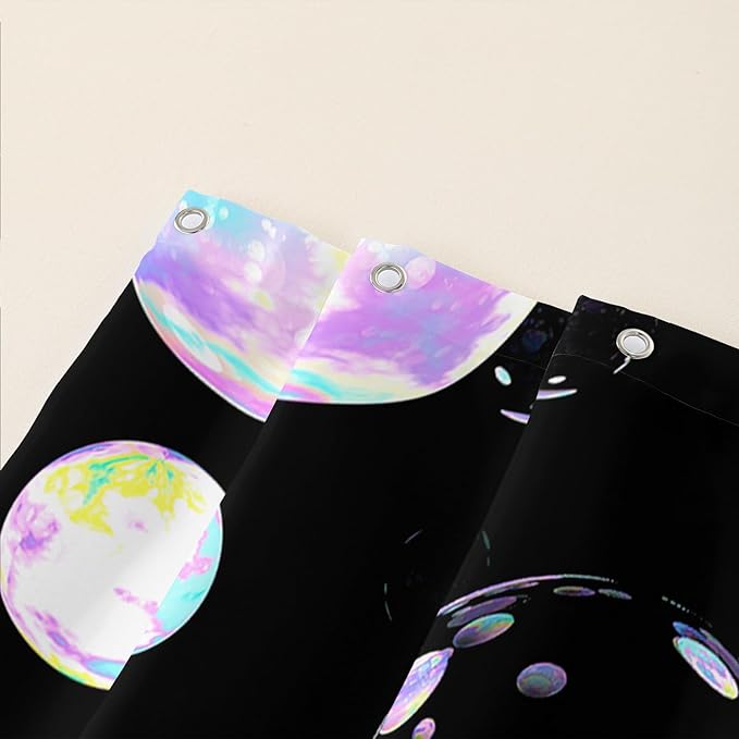 AILONEN Colorful Planet Shower Curtain,Purple Planet Bath Curtain for Bathroom Decor,Polyester Waterproof with 12 Plastic Hooks 72" W*96" H