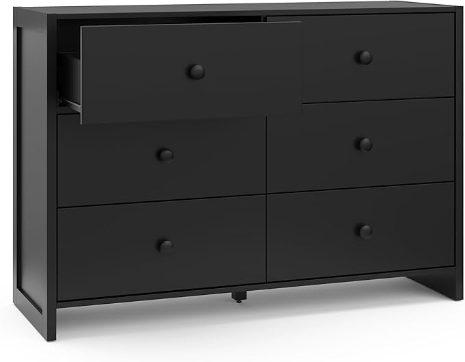 Storkcraft Calabasas 6 Drawer Dresser (Black) - GREENGUARD Gold Certified, 6 Drawer Dresser with Interlocking Drawer System, Dresser Drawer Organizer for Kids' Bedroom