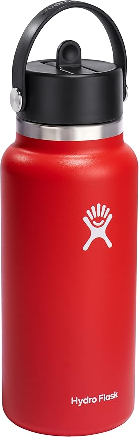 HYDRO FLASK Wide Mouth vacuum insulated stainless steel water bottle with leakproof closeable straw lid for cold water drinks, sports, travel, car and school
