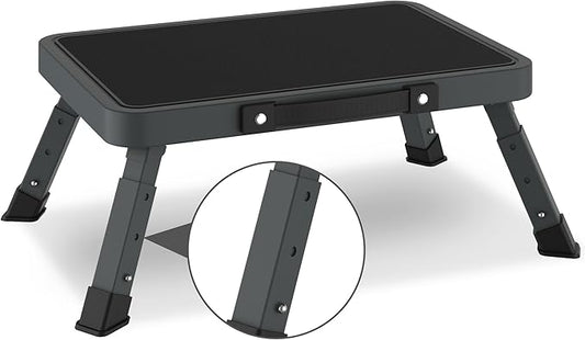 Folding Step Stool for Adults Kids with Non-Slip Platform, Height-Adjustable Sturdy Metal Stepping Stool, Bed Steps for High Beds,Collapsible Foot Step Stool for Bathroom Bedroom Kitchen RVs,Dark Gray