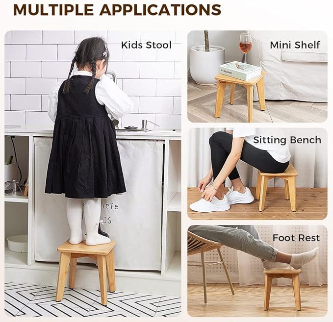 StrongTek Bamboo Step Stool for Kids and Adults, Eco-Friendly, Sturdy and Versatile Short Foot Stool for Bathroom, Kitchen, Bedroom, Compact 10-inch Small Wood Stool, Plant Stand (Natural)