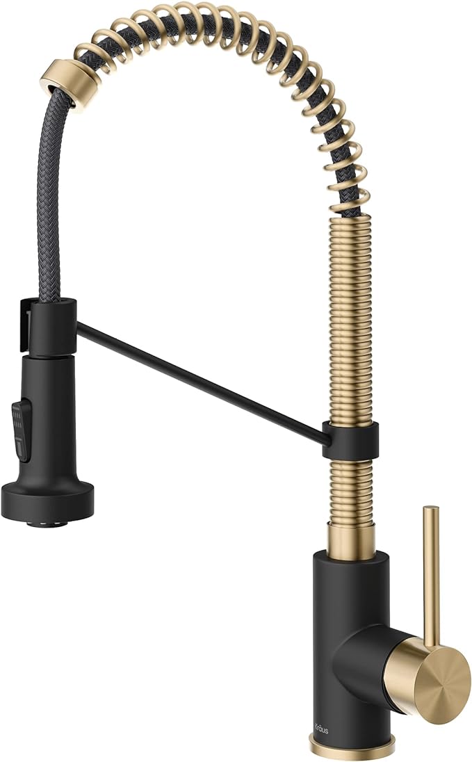 Kraus KPF-1610SFACBMB Bolden 18-Inch Single Handle Commercial Style Pull-Down Kitchen Faucet with Dual Function Sprayer, Spot Free Antique Champagne Bronze/Matte Black