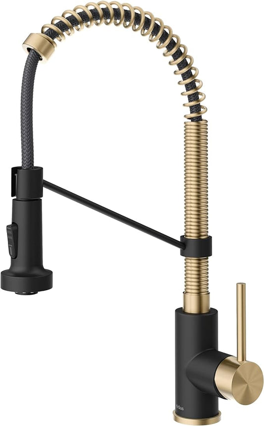 Kraus KPF-1610SFACBMB Bolden 18-Inch Single Handle Commercial Style Pull-Down Kitchen Faucet with Dual Function Sprayer, Spot Free Antique Champagne Bronze/Matte Black