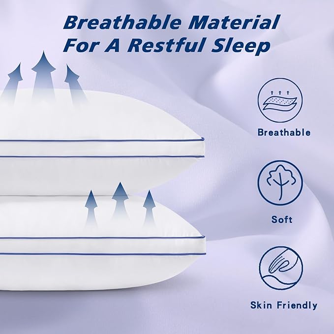 HARNY Bed Pillows for Sleeping, King Size Set of 2, Luxury Soft Hotel Quality and Supportive Down Alternative Microfiber Filled for Back, Stomach or Side Sleepers, Breathable & Skin-Friendly