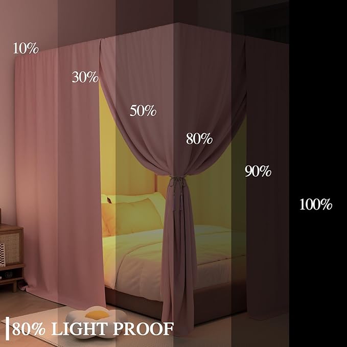 Pink Canopy Bed Curtains - 4 Corner Post Bed Curtains Queen Lightproof Drapes Bed Canopy Curtains with Tie Backs for Adults & Girls Bedroom Decoration(Pink,Queen)