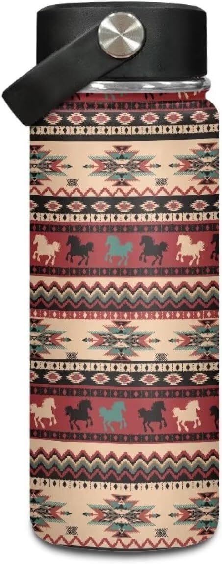Aztec Horse Insulated Water Bottle 18 Oz for Hot Drink Wide Mouth Water Jug for Fitness, Gym and Outdoor Sports, Leak-proof