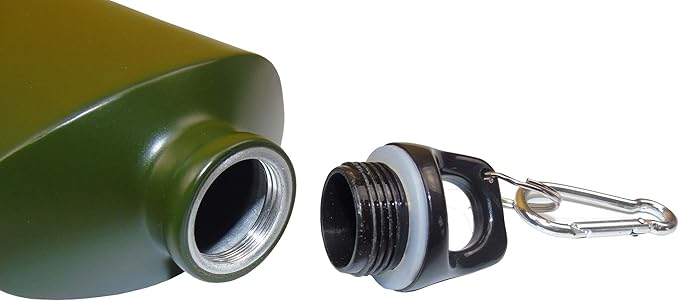 Aluminum Flat Military Canteen Water Bottle - for Travel Camping Hiking Outdoor Recreation with Hook Portable BPA Free 18oz Green