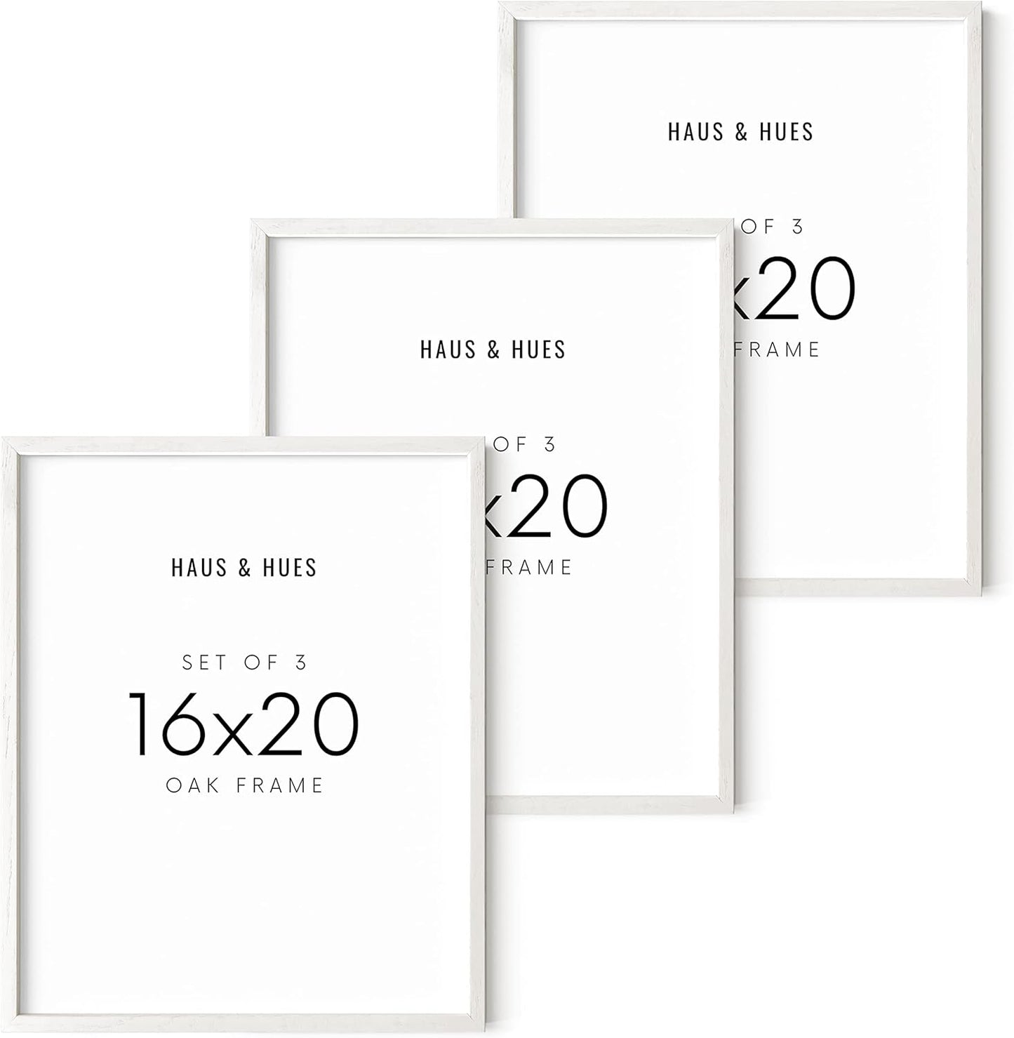 HAUS AND HUES 16x20 Frames Set of 3 - White Picture Pack Poster 16x20, Wall Frame Collage Decor 16 x 20 (White Oak Frame)