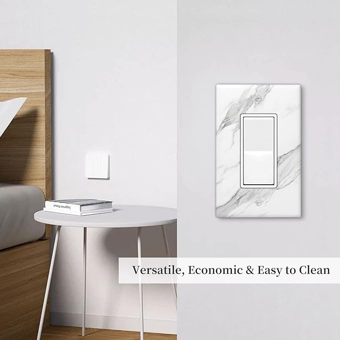 Marble Grey Wall Plate Decorative Light Switch Cover 1-Gang Single Rocker Faceplate fo Bathroom Farmhouser Kitchen Bedroom White