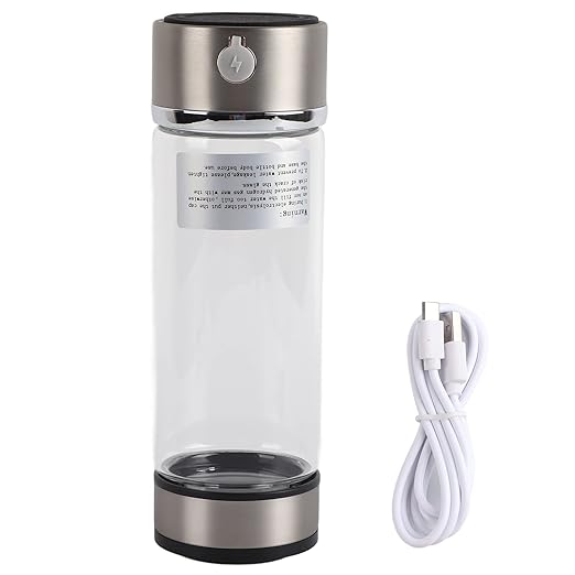 Hydrogen Water Bottle, Portable Hydrogen Rich Water Cup, USB Charging Rich Hydrogen Water Purifier Filter Glass Bottle Portable Lonizer Cup, Hydrogen Rich Water Glass Health Cup (Silvery)