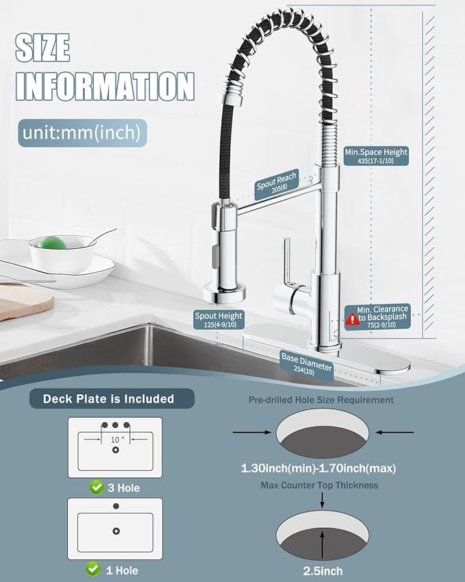 Kitchen Faucet,Chrome Kitchen Faucet with Soap Dispenser and Deck Plate,Faucet for Camper Farmhouse RV Kitchen Sink,Single Handle Stainless Steel Kitchen Sink Faucets with Pull Down Sprayer