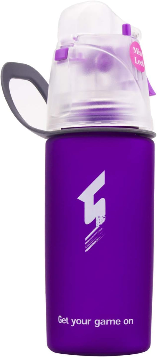 Misting Water Bottle, Spray Mist Sports Bottle for Outdoor Sport Hydration and Cooling Down, BPA-Free Misting Water Bottle with Unique Mist Lock Design (Purple-14oz)