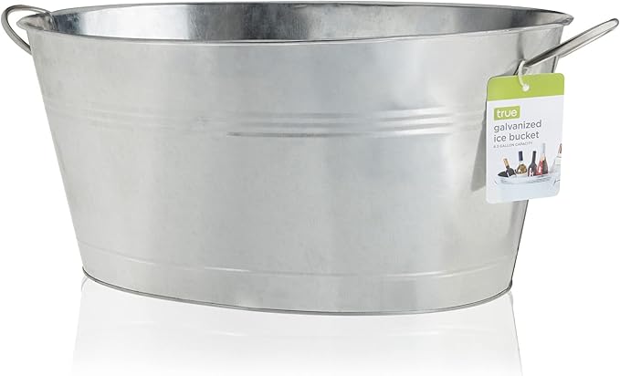 True Ice Buckets for Parties 6.3 Gallons (23.8 Liters), Large Galvanized Tubs for Drinks, Large Beverage Tubs for Parties, Galvanized Bucket, Set of 1