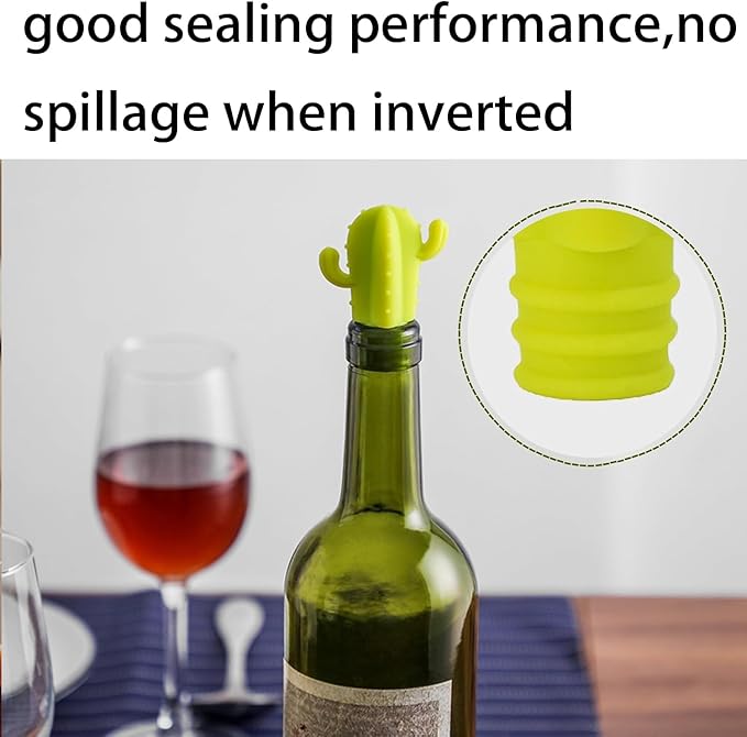 Cactus Silicone Wine Bottle Stoppers,Cute Wine Accessories, Reusable Wine Beverage Corks, for Gifts, Bar, Holiday Party, Wedding (10, M)