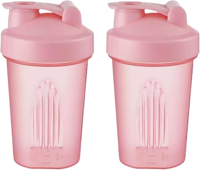 Shaker Bottle 16oz for Shake Mix,Protein Powder Mix,Best Shaker Cup (BPA free),Juice Mixer,Perfect for Protein Shakes and Pre Workout (Pink/Pink, 16Oz/400ML/2Bottle), SKER-BTL-2BTL