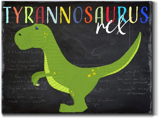Renditions Gallery Canvas Animal Wall Art Modern Decorations Paintings Green Tyrannosaurus Rex Vibrant Dinosaur Canvas Wall Hanging Artwork for Kids Bedroom Nursery - 18"x27" LT33