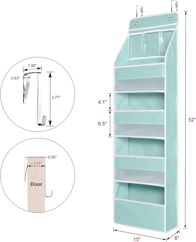 Univivi Door Hanging Organizer Nursery Door Hanging Storage Closet with 4 Large Pockets and 3 Small PVC Pockets Over Door Organizer for Cosmetics, Toys and Sundries (Blue)