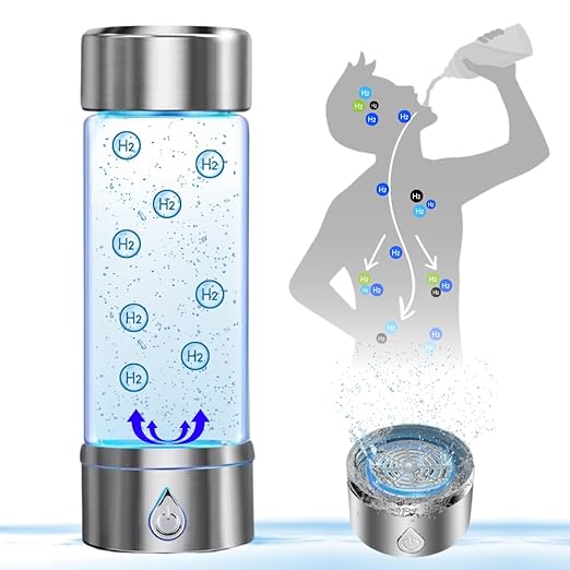 Hydrogen Water Bottle - Ionized Water Machine - Portable, Rechargeable, 450 ml with SPE/PEM Technology - Hydrogen Rich Water, 1600 PPB in 3 Minutes of Quick Electrolysis