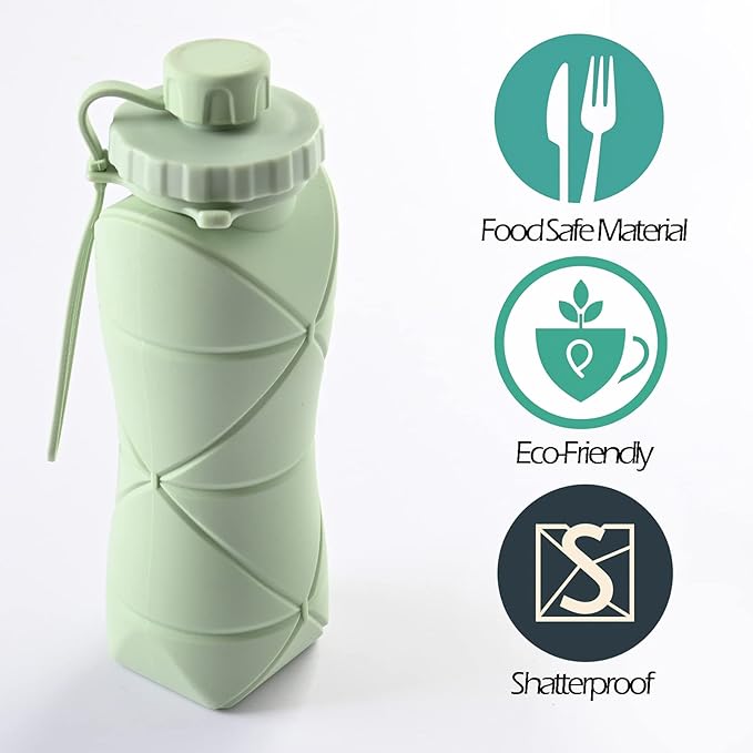 Collapsible Water Bottle, Silicone Foldable Water Bottles For Travel, Easy-To-Carry Design And Compact Size, BPA Free, 20 oz (4PC, 4 Colors)