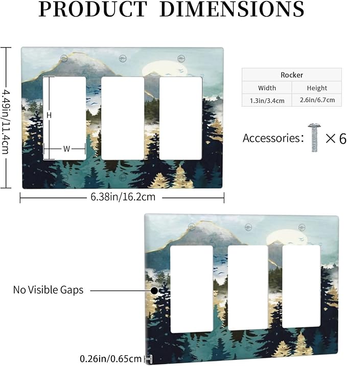 Boho Mountain Forest Abstract Sunset Sunrise Sun 3 Gang Rocker Light Switch Covers Triple Outlet Wall Plate Decorative Switchplate Cover Faceplate GFCI for Country Bathroom Bedroom Decor