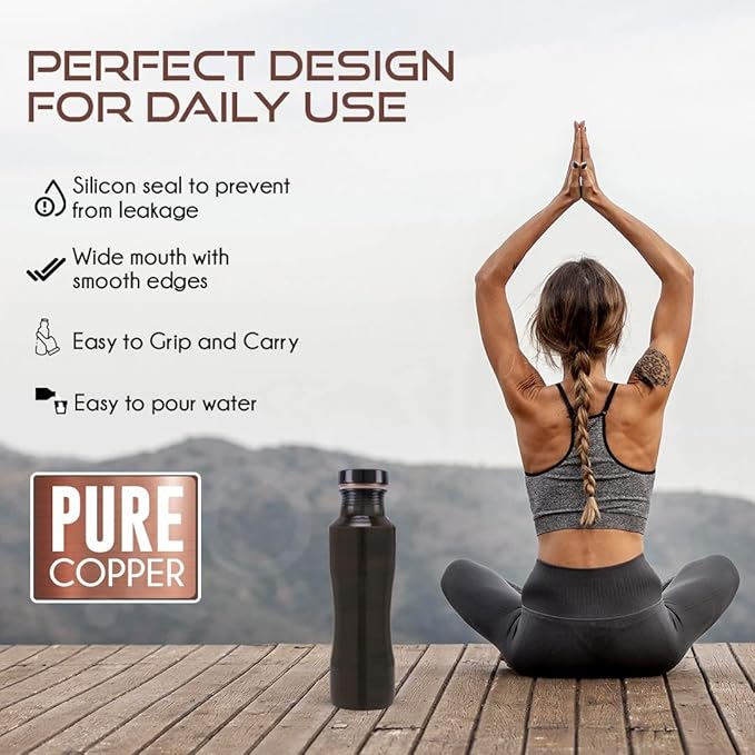 Pure Copper Jasmine Antique Water Bottle: A Premium Design Bottle with Ayurvedic Health Benefits, (800ml / 27oz)