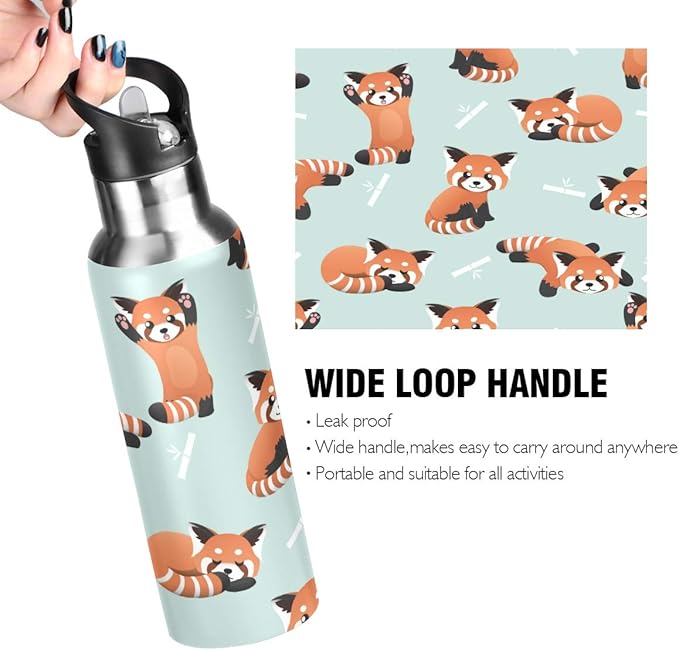 Blueangle Cute Red Panda Water Bottle with Straw, Insulation Stainless Steel Water Bottle BPA Free Water Jug for Fitness Camping Outdoor Sports
