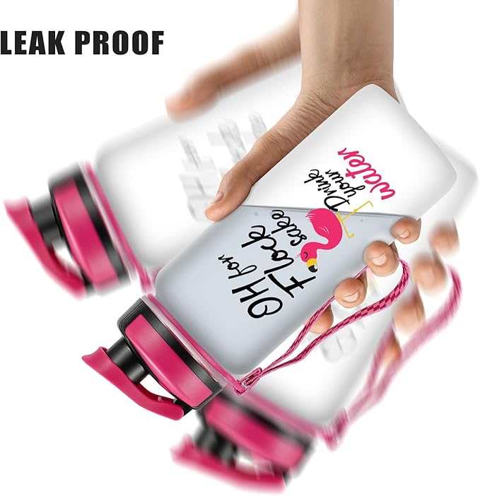 LEADO 32 oz 1 Liter Motivational Tracking Water Bottle with Times to Drink - for Flock Sake Drink Your Water - Funny Mothers Day, Flamingo Birthday Gifts for Women, Friends, Mom, Daughter, Her