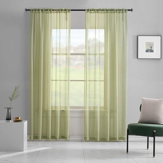 Green Sheer Curtains 95 Inch Length 2 Panels for Living Room/Bedroom/Canopy Window Rod Pocket Sage Green Sheer Curtains 52x95