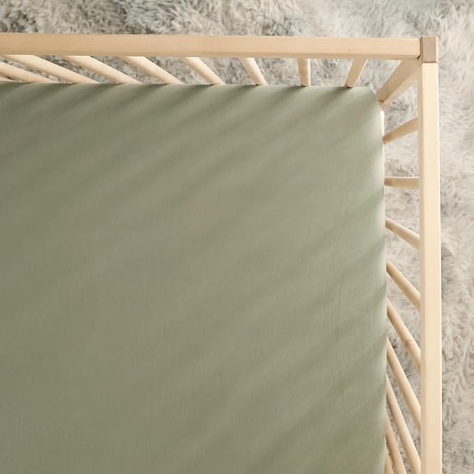 GRSSDER Mini Crib Sheets Fitted, Pack and Play Sheets 2 Pack, Ultra Soft Stretchy Pack N Play Sheets, Universal Fit for Playard Mattress, Jersey Crib Sheets for Boys and Girls, Sage Green