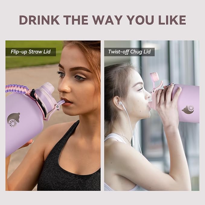 Insulated Water Bottle 64 oz, Double Walled Vaccum Stainless Steel Half Gallon Water Bottle with Straw and Handle, 2-in-1 (Straw & Spout) Water Flask Jug Lid for Gym and Outdoor Sports