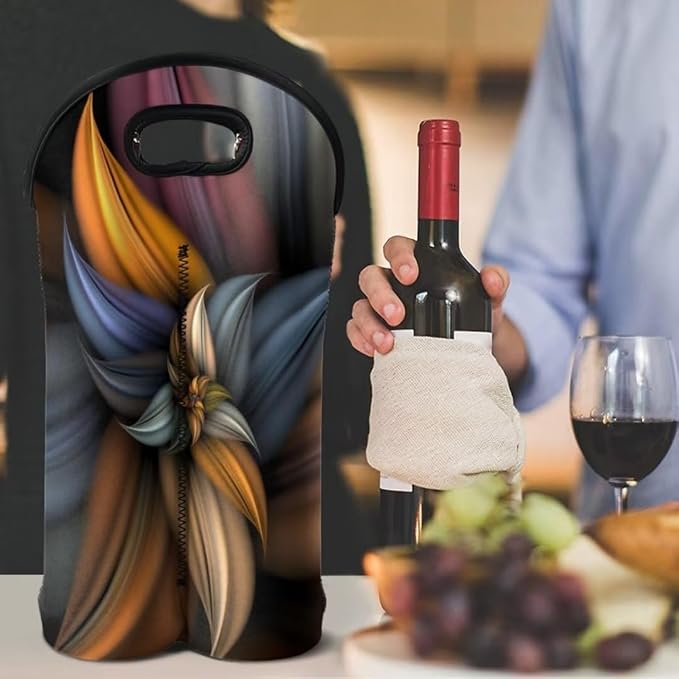 doginthehole Brown Flowers Champagne Carrier Bag 2 Bottle Insulated Wine Tote Cooler Bag with Handle Boho Blossom Print Neoprene Wine Bottle Totes Holder Drinks Carriers Bag Case for Travel Beach