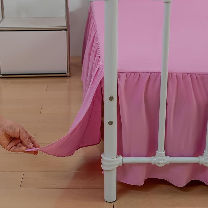 Bed Skirt Full Size Ruffled Bed Skirts with Split Corners, 14 Inch Drop Dust Ruffle Bed Skirt with Platform, 14 Inch Drop, Pink