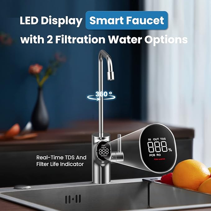 COMFEE' Reverse Osmosis System, 800 GPD, 2:1 Pure to Drain, Tankless RO System, Under Sink Water Filter System, Smart LED Faucet, TDS Reduction, Automatic Flushing, USA Tech Support