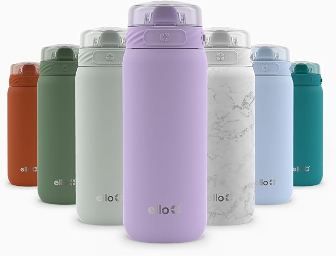 Ello Cooper 18oz Kids Stainless Steel Water Bottle with Straw and Carry Handle, Double Walled and Vacuum Insulated Metal, Leak Proof Locking Lid with Soft Silicone Spout, Reusable, BPA Free, Lilac
