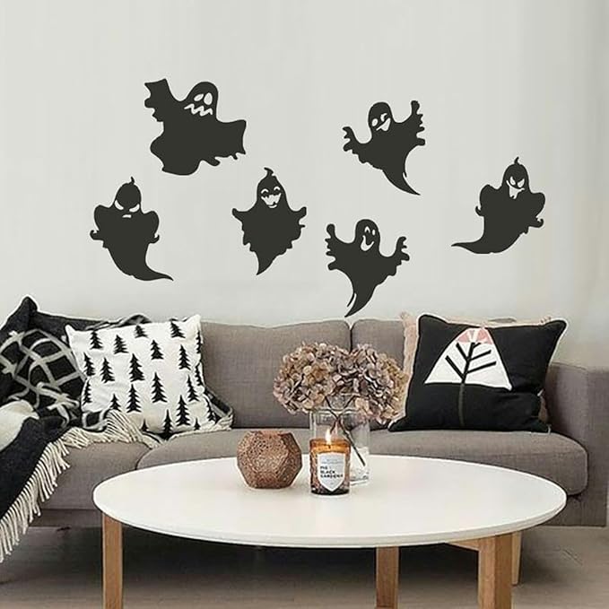 Ghost Wall Stickers Halloween Wall Decor Black Ghost Wall Decals Self Adhesive Design Halloween Ghostly Window Clings for Bedroom Living Room Home School Wall Decoration Halloween Party Supplies