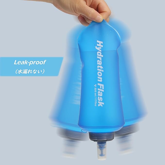 TRIWONDER TPU Soft Folding Water Bottles BPA-Free Collapsible Flask for Hydration Pack - Ideal for Running Hiking Cycling Climbing (500ml/16.9oz - Blue - Pack of 2)