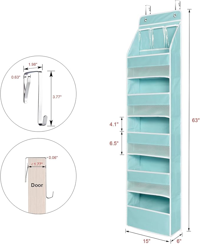 Univivi Door Hanging Organizer Nursery Door Hanging Storage Closet with 5 Large Pockets and 3 Small PVC Pockets Over Door Organizer for Cosmetics, Toys and Sundries (Blue)