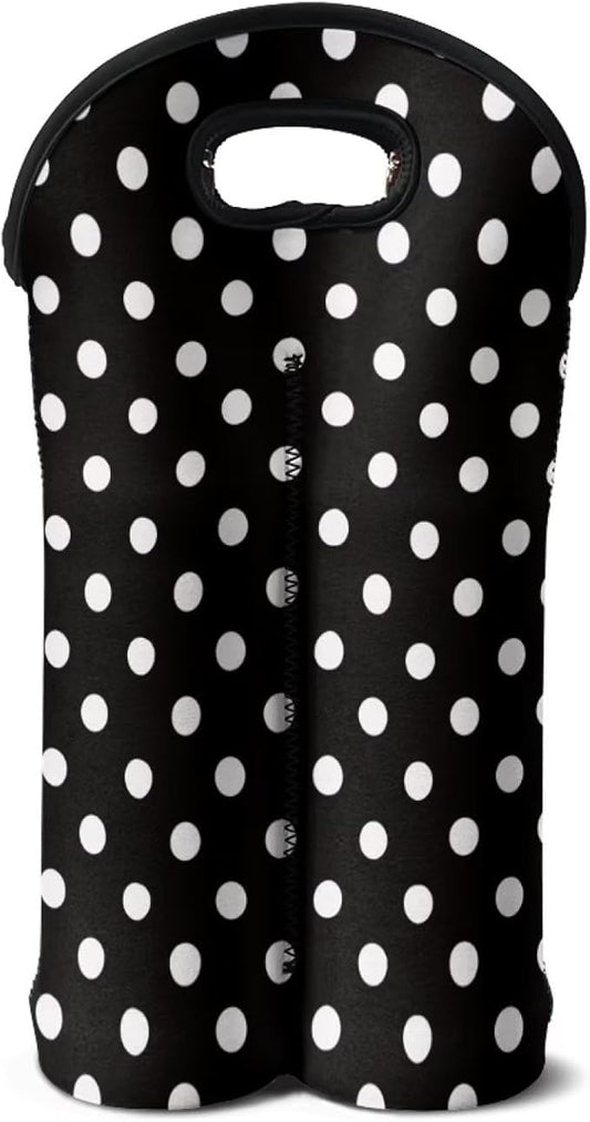 doginthehole Polka Dot Design Wine Carrier Tote 2 Bottle Wine Carrying Bag Neoprene Wine Bottle Holder Insulated Bag Water Bottle/Beer/Drinks Protective Sleeve Champagne Bottle Organizer Bags